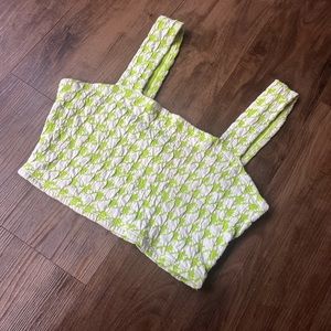 Green houndstooth print cropped tank top.
